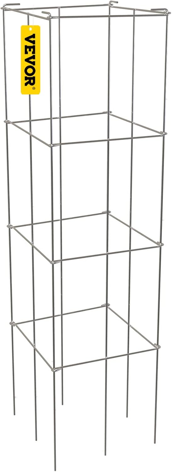 Tomato Cages, 11.8" x 11.8" x 46.1", 10 Packs Square Plant Support Cages, Silver PVC-Coated Steel Tomato Towers for Climbing Vegetables, Plants, Flowers, Fruits