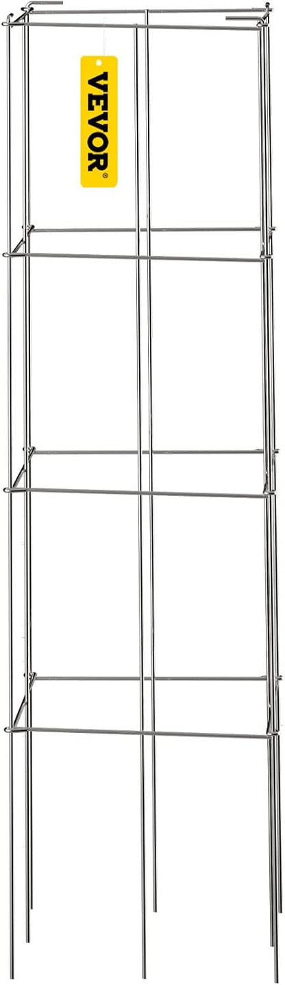 Tomato Cages, 11.8" x 11.8" x 46.1", 10 Packs Square Plant Support Cages, Silver PVC-Coated Steel Tomato Towers for Climbing Vegetables, Plants, Flowers, Fruits