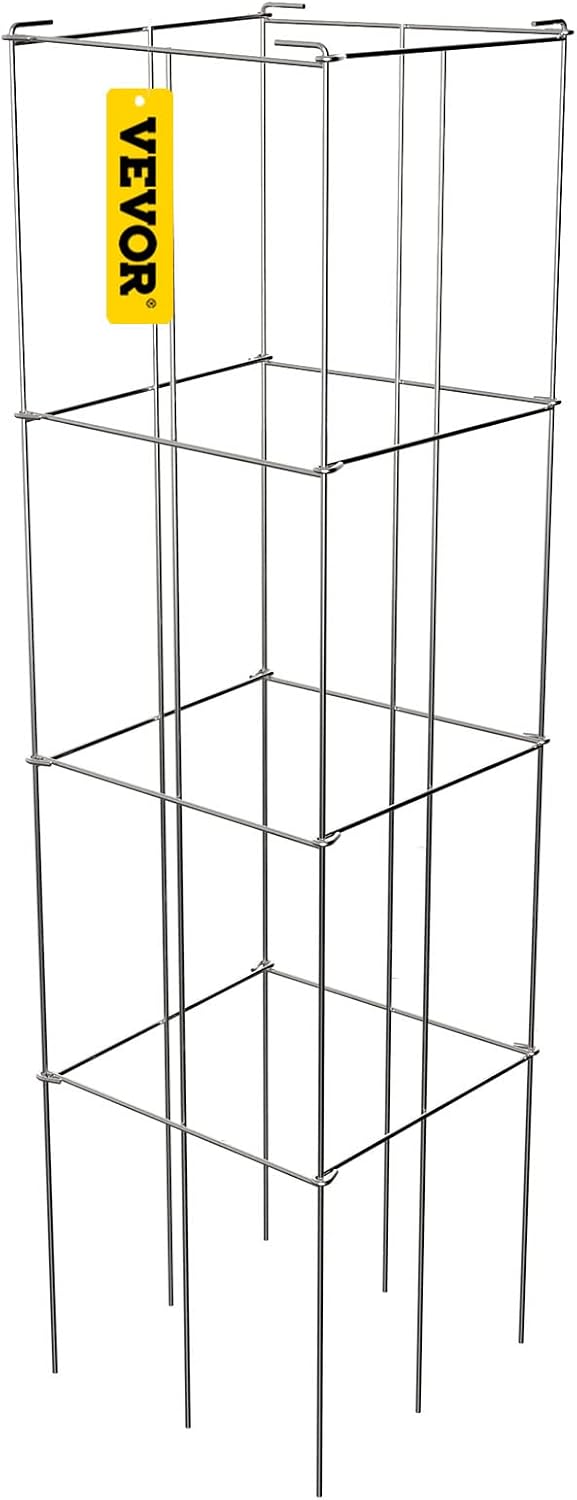 Tomato Cages, 11.8" x 11.8" x 46.1", 10 Packs Square Plant Support Cages, Silver PVC-Coated Steel Tomato Towers for Climbing Vegetables, Plants, Flowers, Fruits