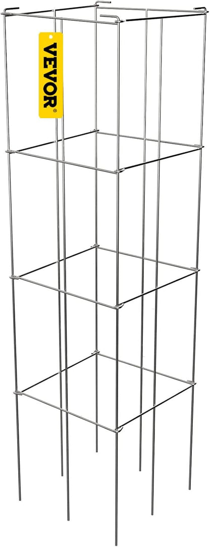 Tomato Cages, 11.8" x 11.8" x 46.1", 10 Packs Square Plant Support Cages, Silver PVC-Coated Steel Tomato Towers for Climbing Vegetables, Plants, Flowers, Fruits