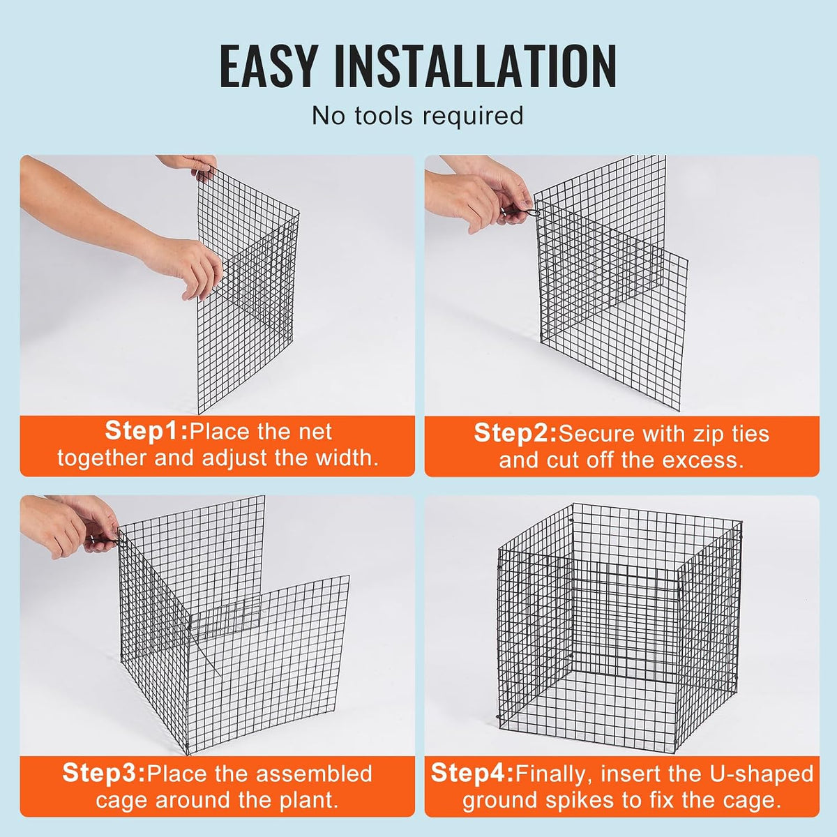 Tomato Cages, 11.8" x 11.8" x 46.1", 10 Packs Square Plant Support Cages, Silver PVC-Coated Steel Tomato Towers for Climbing Vegetables, Plants, Flowers, Fruits