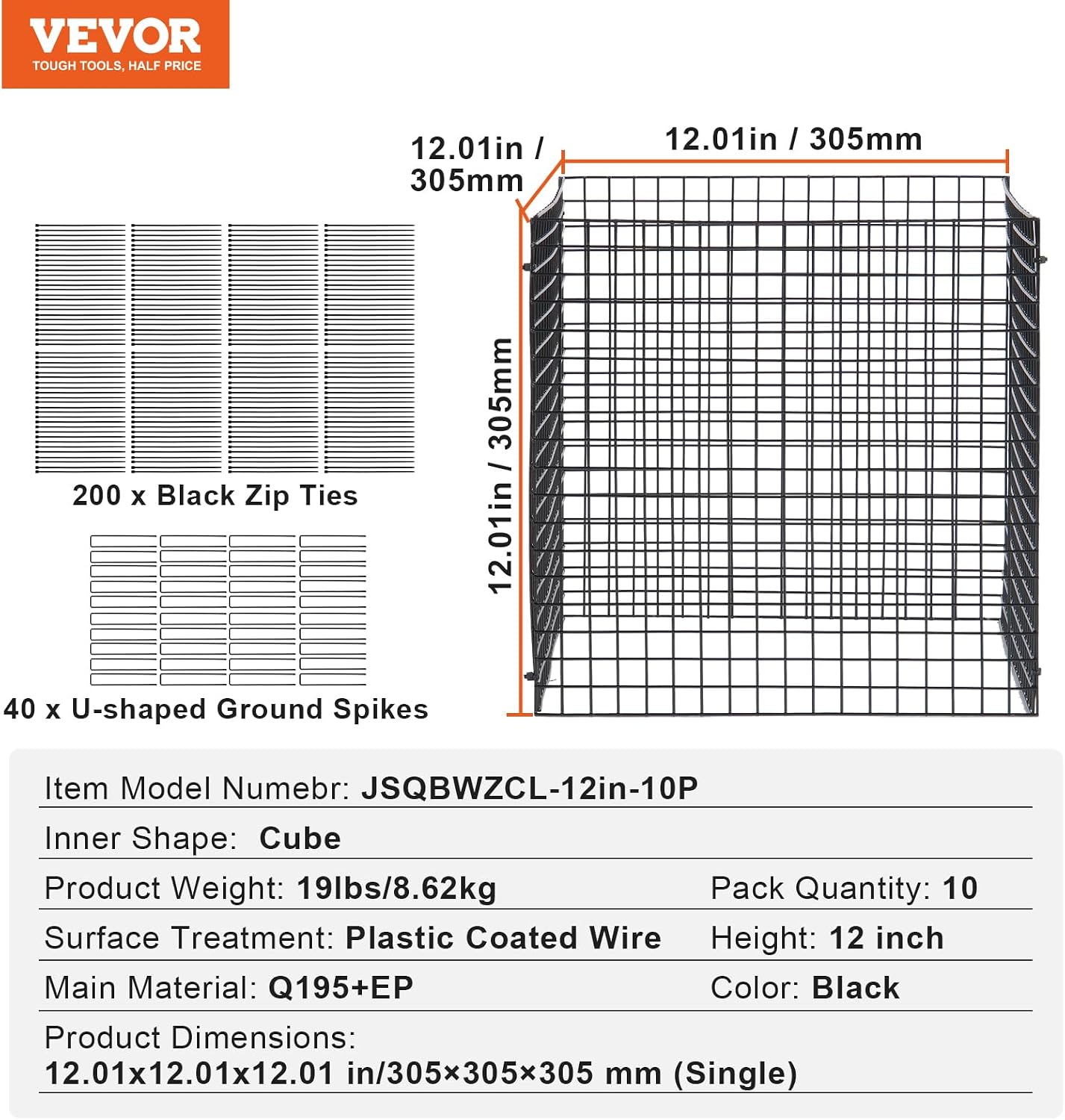 Tomato Cages, 11.8" x 11.8" x 46.1", 10 Packs Square Plant Support Cages, Silver PVC-Coated Steel Tomato Towers for Climbing Vegetables, Plants, Flowers, Fruits