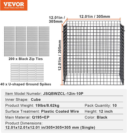 Tomato Cages, 11.8" x 11.8" x 46.1", 10 Packs Square Plant Support Cages, Silver PVC-Coated Steel Tomato Towers for Climbing Vegetables, Plants, Flowers, Fruits