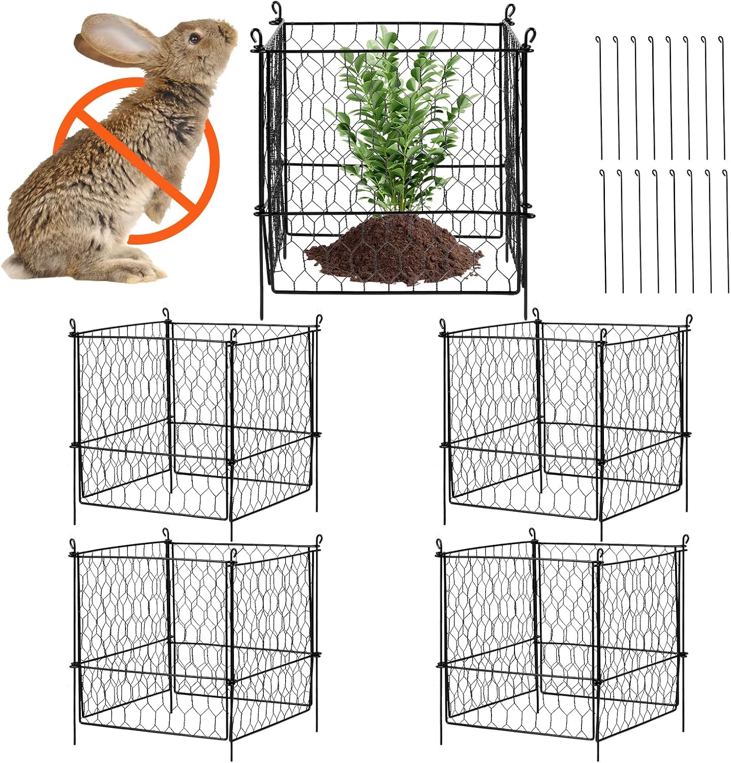 Tomato Cages, 11.8" x 11.8" x 46.1", 10 Packs Square Plant Support Cages, Silver PVC-Coated Steel Tomato Towers for Climbing Vegetables, Plants, Flowers, Fruits