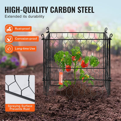 Tomato Cages, 11.8" x 11.8" x 46.1", 10 Packs Square Plant Support Cages, Silver PVC-Coated Steel Tomato Towers for Climbing Vegetables, Plants, Flowers, Fruits