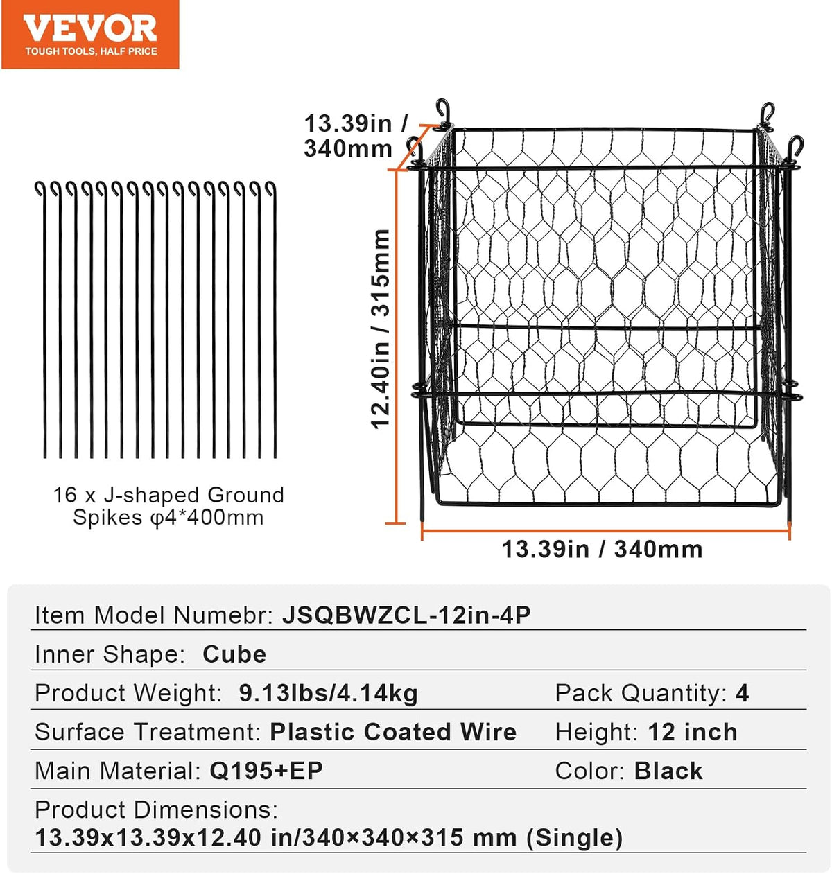 Tomato Cages, 11.8" x 11.8" x 46.1", 10 Packs Square Plant Support Cages, Silver PVC-Coated Steel Tomato Towers for Climbing Vegetables, Plants, Flowers, Fruits