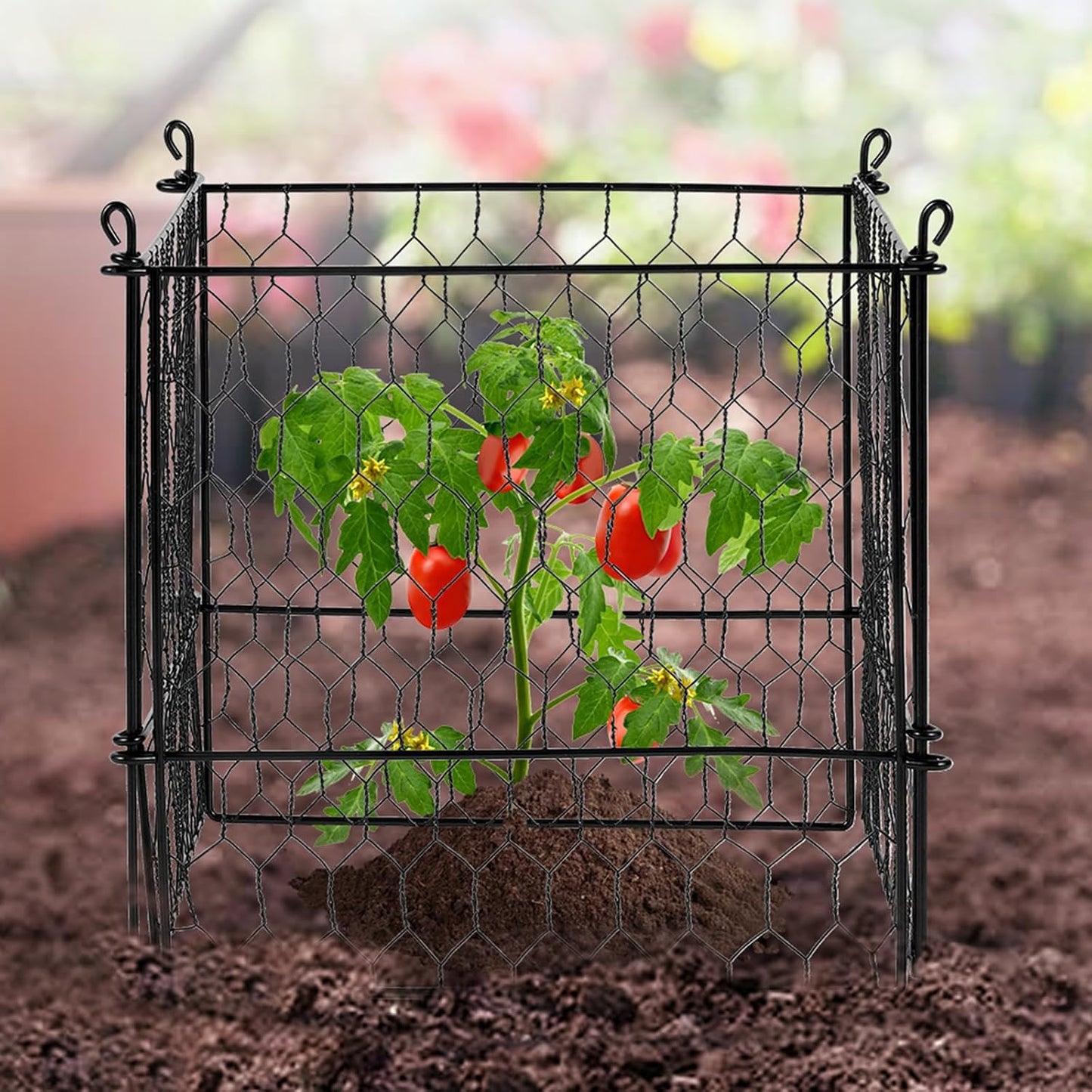Tomato Cages, 11.8" x 11.8" x 46.1", 10 Packs Square Plant Support Cages, Silver PVC-Coated Steel Tomato Towers for Climbing Vegetables, Plants, Flowers, Fruits
