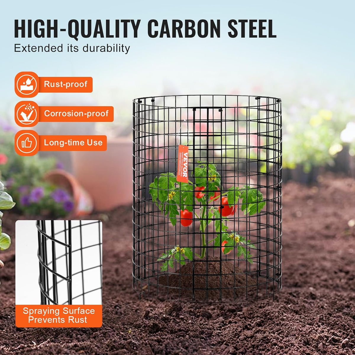 Tomato Cages, 11.8" x 11.8" x 46.1", 10 Packs Square Plant Support Cages, Silver PVC-Coated Steel Tomato Towers for Climbing Vegetables, Plants, Flowers, Fruits