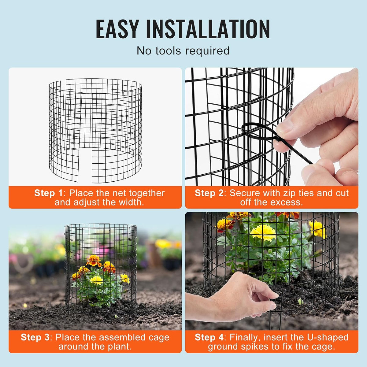 Tomato Cages, 11.8" x 11.8" x 46.1", 10 Packs Square Plant Support Cages, Silver PVC-Coated Steel Tomato Towers for Climbing Vegetables, Plants, Flowers, Fruits