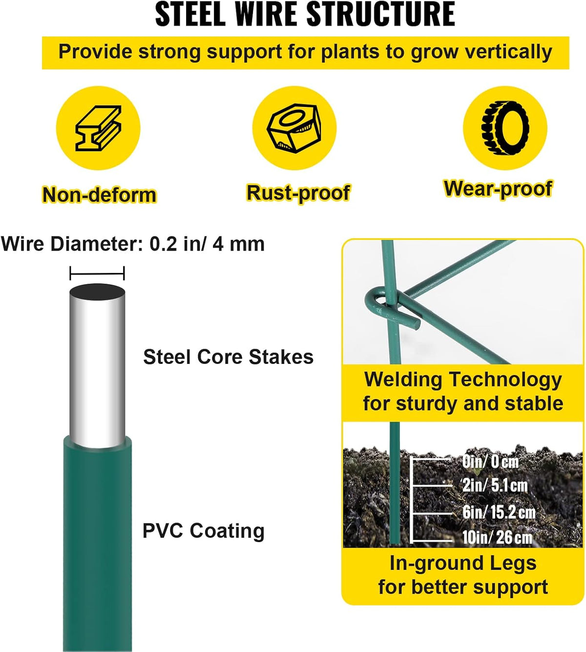 Tomato Cages, 11.8" x 11.8" x 46.1", 10 Packs Square Plant Support Cages, Silver PVC-Coated Steel Tomato Towers for Climbing Vegetables, Plants, Flowers, Fruits