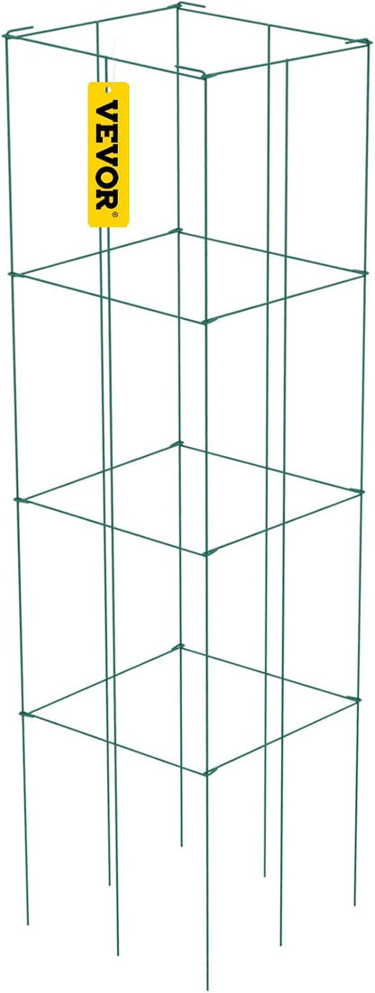 Tomato Cages, 11.8" x 11.8" x 46.1", 10 Packs Square Plant Support Cages, Silver PVC-Coated Steel Tomato Towers for Climbing Vegetables, Plants, Flowers, Fruits