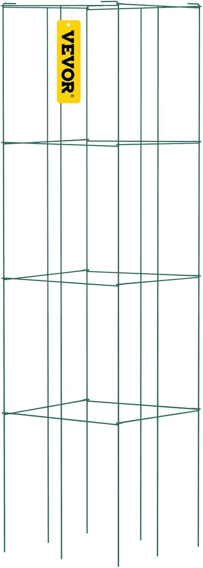 Tomato Cages, 11.8" x 11.8" x 46.1", 10 Packs Square Plant Support Cages, Silver PVC-Coated Steel Tomato Towers for Climbing Vegetables, Plants, Flowers, Fruits