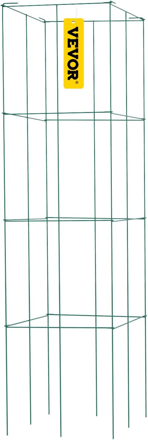 Tomato Cages, 11.8" x 11.8" x 46.1", 10 Packs Square Plant Support Cages, Silver PVC-Coated Steel Tomato Towers for Climbing Vegetables, Plants, Flowers, Fruits