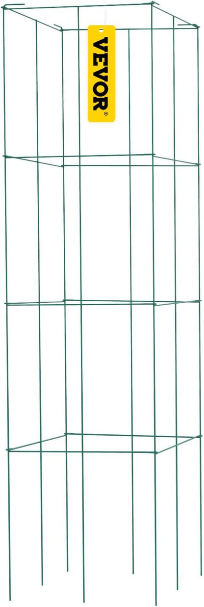 Tomato Cages, 11.8" x 11.8" x 46.1", 10 Packs Square Plant Support Cages, Silver PVC-Coated Steel Tomato Towers for Climbing Vegetables, Plants, Flowers, Fruits