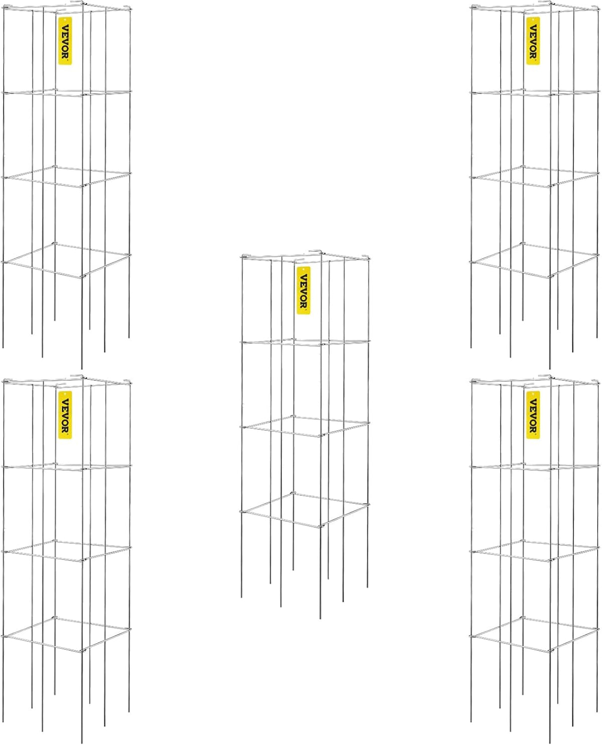 Tomato Cages, 11.8" x 11.8" x 46.1", 10 Packs Square Plant Support Cages, Silver PVC-Coated Steel Tomato Towers for Climbing Vegetables, Plants, Flowers, Fruits