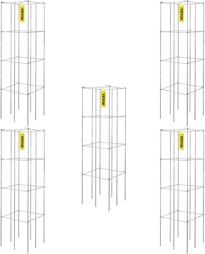 Tomato Cages, 11.8" x 11.8" x 46.1", 10 Packs Square Plant Support Cages, Silver PVC-Coated Steel Tomato Towers for Climbing Vegetables, Plants, Flowers, Fruits