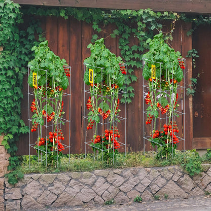 Tomato Cages, 11.8" x 11.8" x 46.1", 10 Packs Square Plant Support Cages, Silver PVC-Coated Steel Tomato Towers for Climbing Vegetables, Plants, Flowers, Fruits