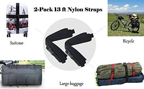 2-Pack 13 Feet Nylon Straps with Quick Release Buckle, 1-Inch Wide Adjustable Utility Lashing Straps for Car Roof Rack, Bike, Mattress, Camping Gear, Moving, Storage, General Securing