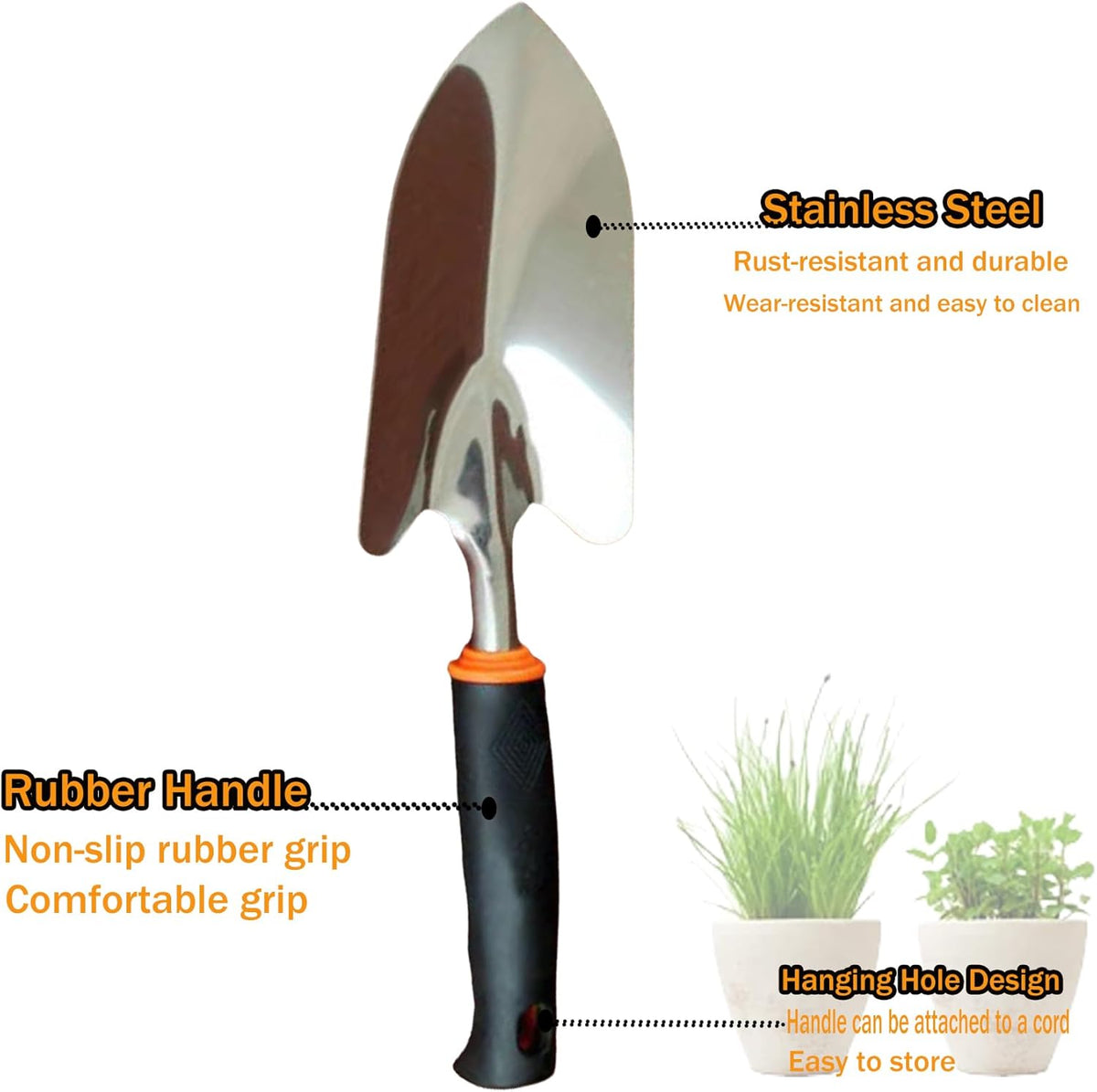 Garden Trowel Stainless Soft Grip, Heavy Pointed Shovel for Plant Dig Wee