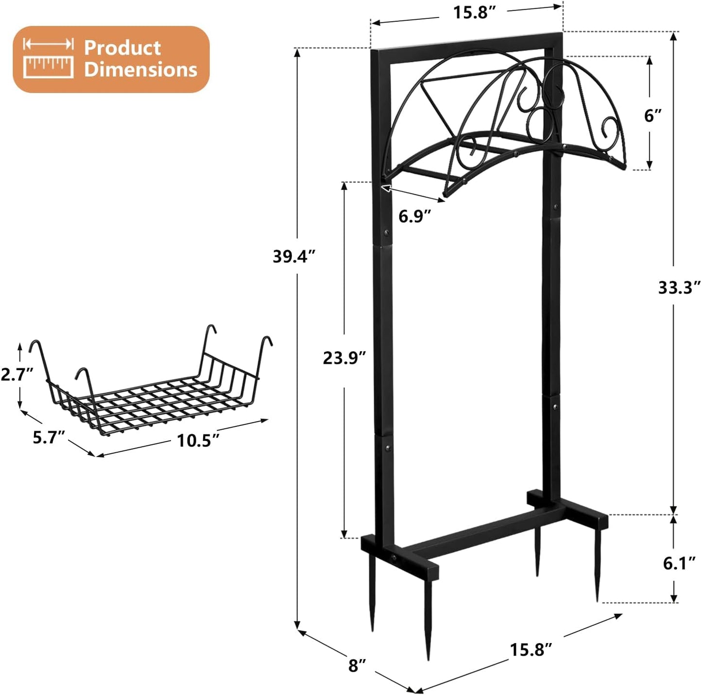 Garden Hose Holder with Basket, Metal Water Hose Holder Holds 150ft Hose, Freestanding Hose Storage Stand with 4 Stakes, Rust-Resistant Heavy Duty Hose Hanger for Outside