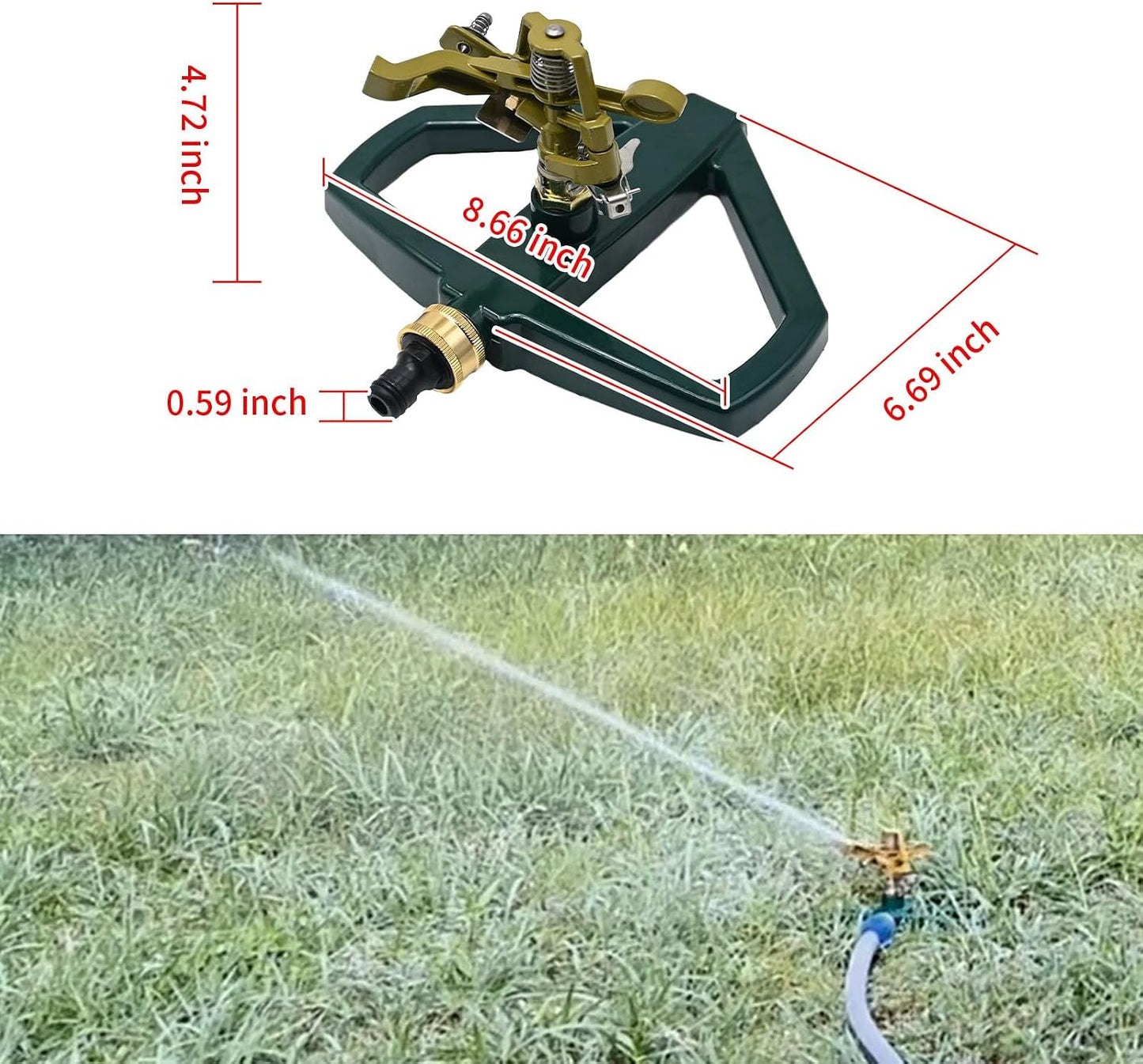 Metal Impact Lawn Sprinkler for Yard and Large Area, Adjustable Coverage up to 5,800 Sq. ft with Zinc Base and Metal Construction