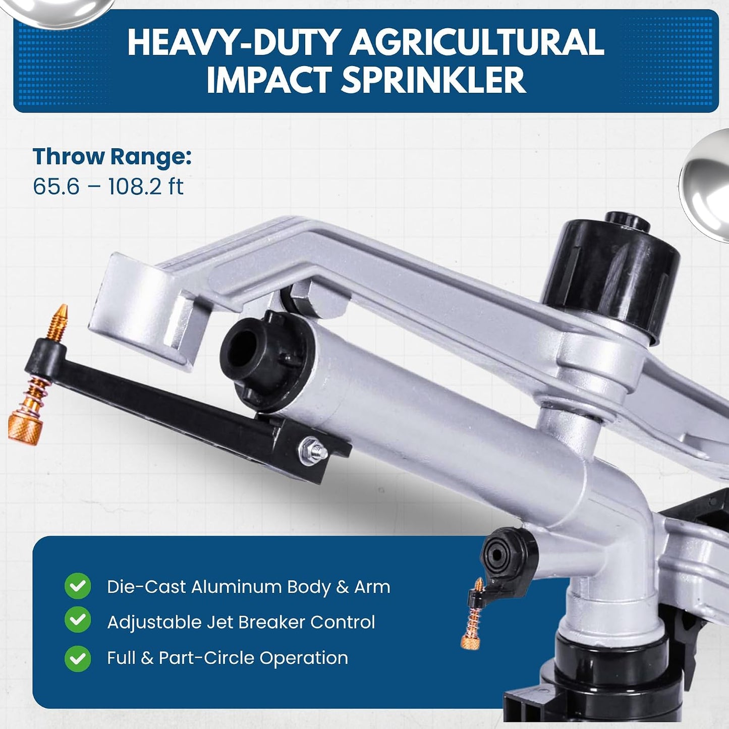 RK-67 1-1/2" FNPT Impact Mini-Gun Sprinkler with Nozzle Set - (12, 14, 16 mm) x 5 mm, NPT Female, 103.3 GSM Maximum Flow Rate