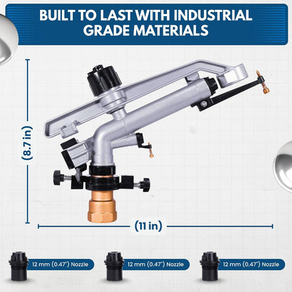 RK-67 1-1/2" FNPT Impact Mini-Gun Sprinkler with Nozzle Set - (12, 14, 16 mm) x 5 mm, NPT Female, 103.3 GSM Maximum Flow Rate