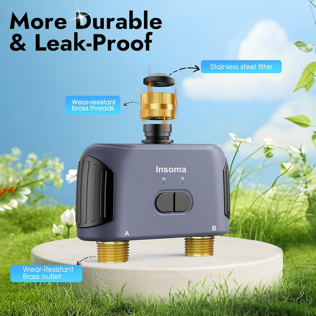 2 Zones WiFi Water Timer Brass Inlet and Outlet, Sprinkler Timer for Garden Hose, APP Remote Control WiFi Hose Timers with Gateway, Voice Control with Alexa, Rain Delay and Manual Mode for Watering