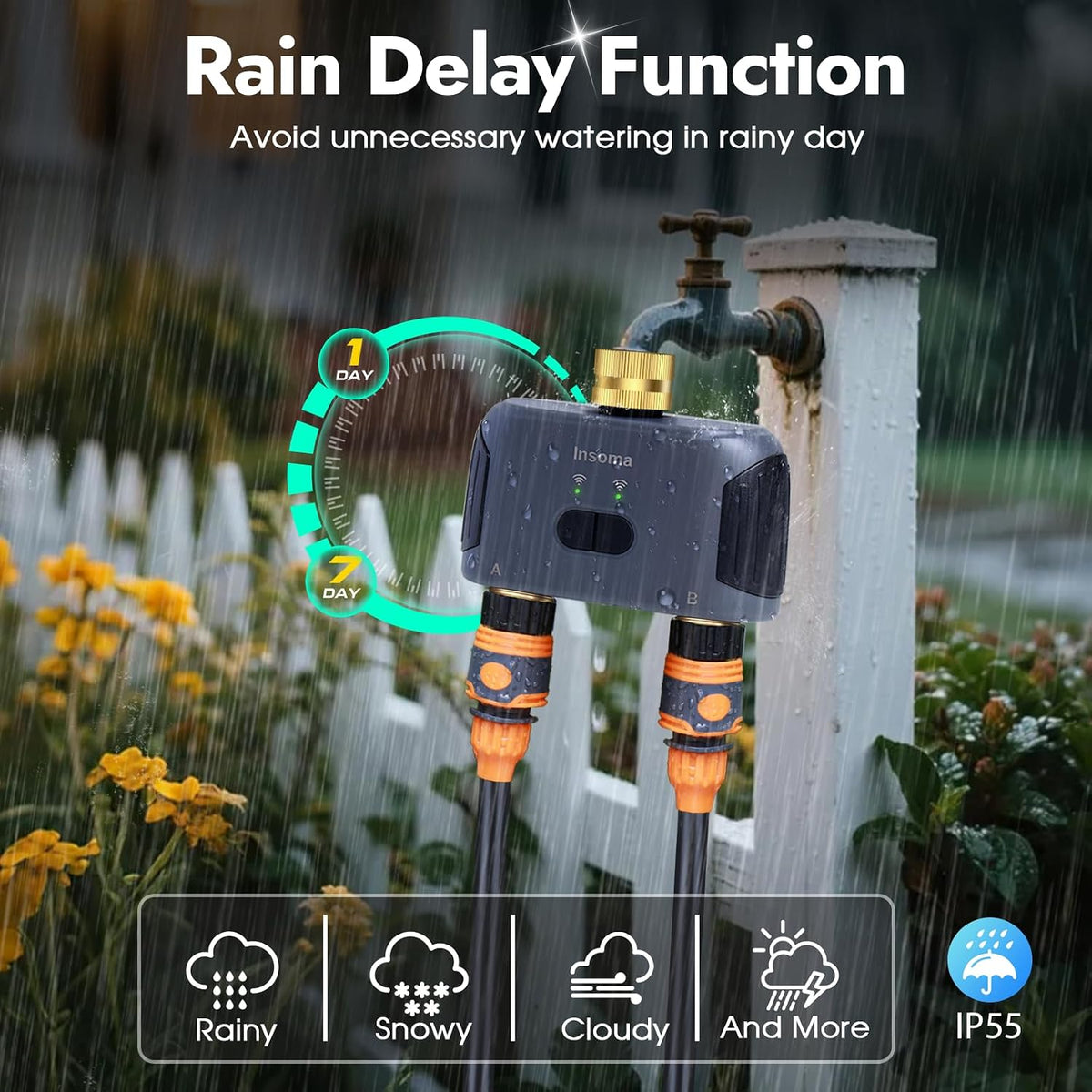 2 Zones WiFi Water Timer Brass Inlet and Outlet, Sprinkler Timer for Garden Hose, APP Remote Control WiFi Hose Timers with Gateway, Voice Control with Alexa, Rain Delay and Manual Mode for Watering
