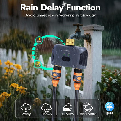 2 Zones WiFi Water Timer Brass Inlet and Outlet, Sprinkler Timer for Garden Hose, APP Remote Control WiFi Hose Timers with Gateway, Voice Control with Alexa, Rain Delay and Manual Mode for Watering