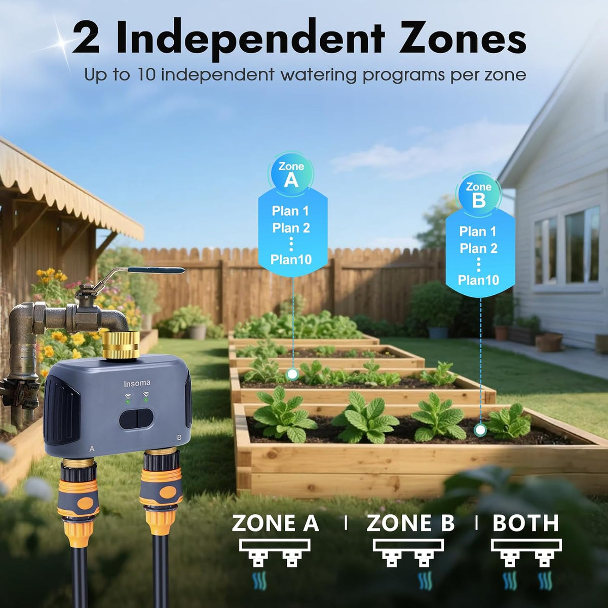 2 Zones WiFi Water Timer Brass Inlet and Outlet, Sprinkler Timer for Garden Hose, APP Remote Control WiFi Hose Timers with Gateway, Voice Control with Alexa, Rain Delay and Manual Mode for Watering