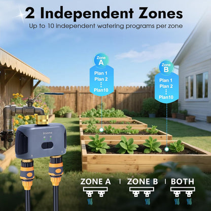 2 Zones WiFi Water Timer Brass Inlet and Outlet, Sprinkler Timer for Garden Hose, APP Remote Control WiFi Hose Timers with Gateway, Voice Control with Alexa, Rain Delay and Manual Mode for Watering