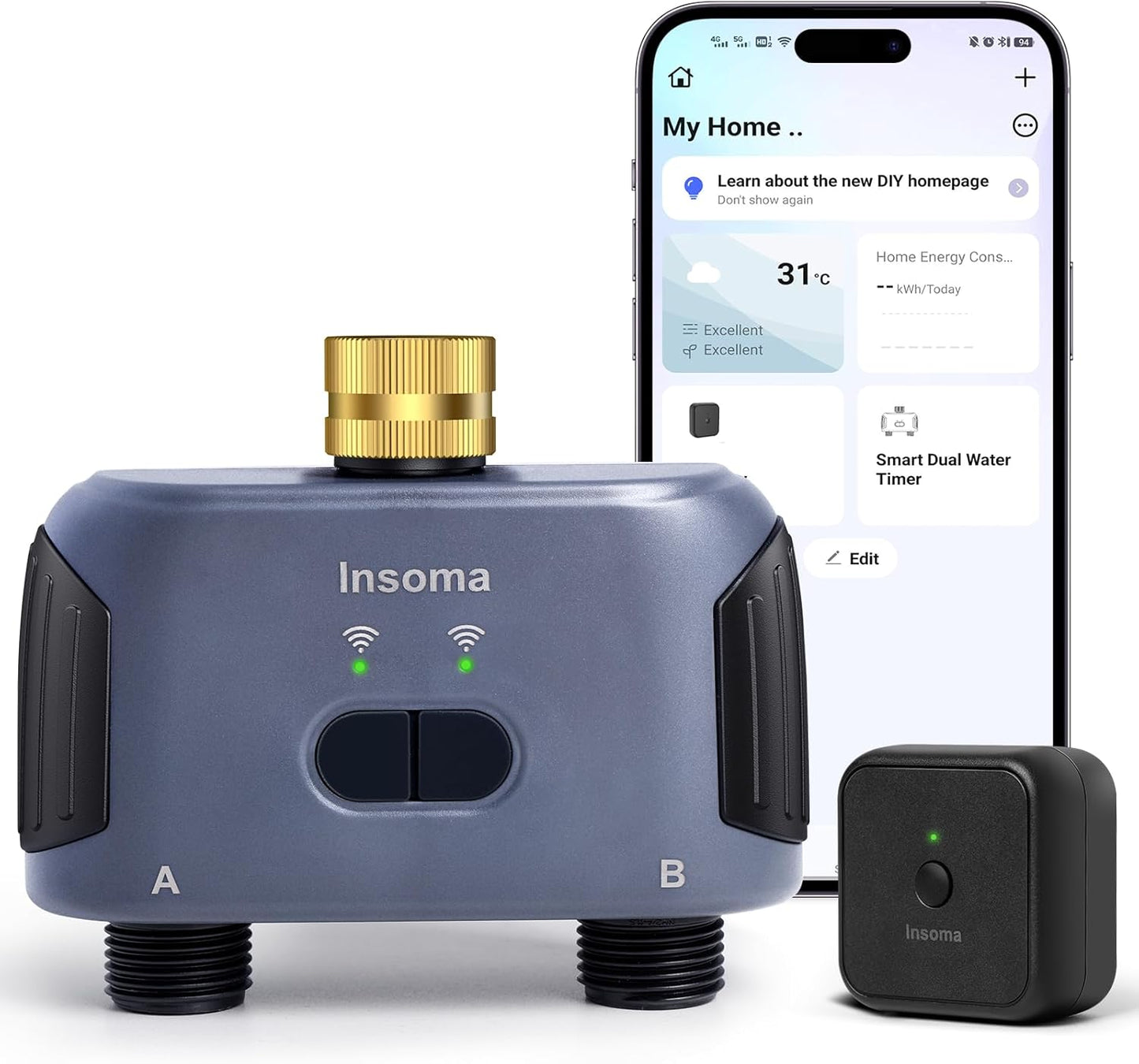 2 Zones WiFi Water Timer Brass Inlet and Outlet, Sprinkler Timer for Garden Hose, APP Remote Control WiFi Hose Timers with Gateway, Voice Control with Alexa, Rain Delay and Manual Mode for Watering