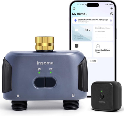 2 Zones WiFi Water Timer Brass Inlet and Outlet, Sprinkler Timer for Garden Hose, APP Remote Control WiFi Hose Timers with Gateway, Voice Control with Alexa, Rain Delay and Manual Mode for Watering
