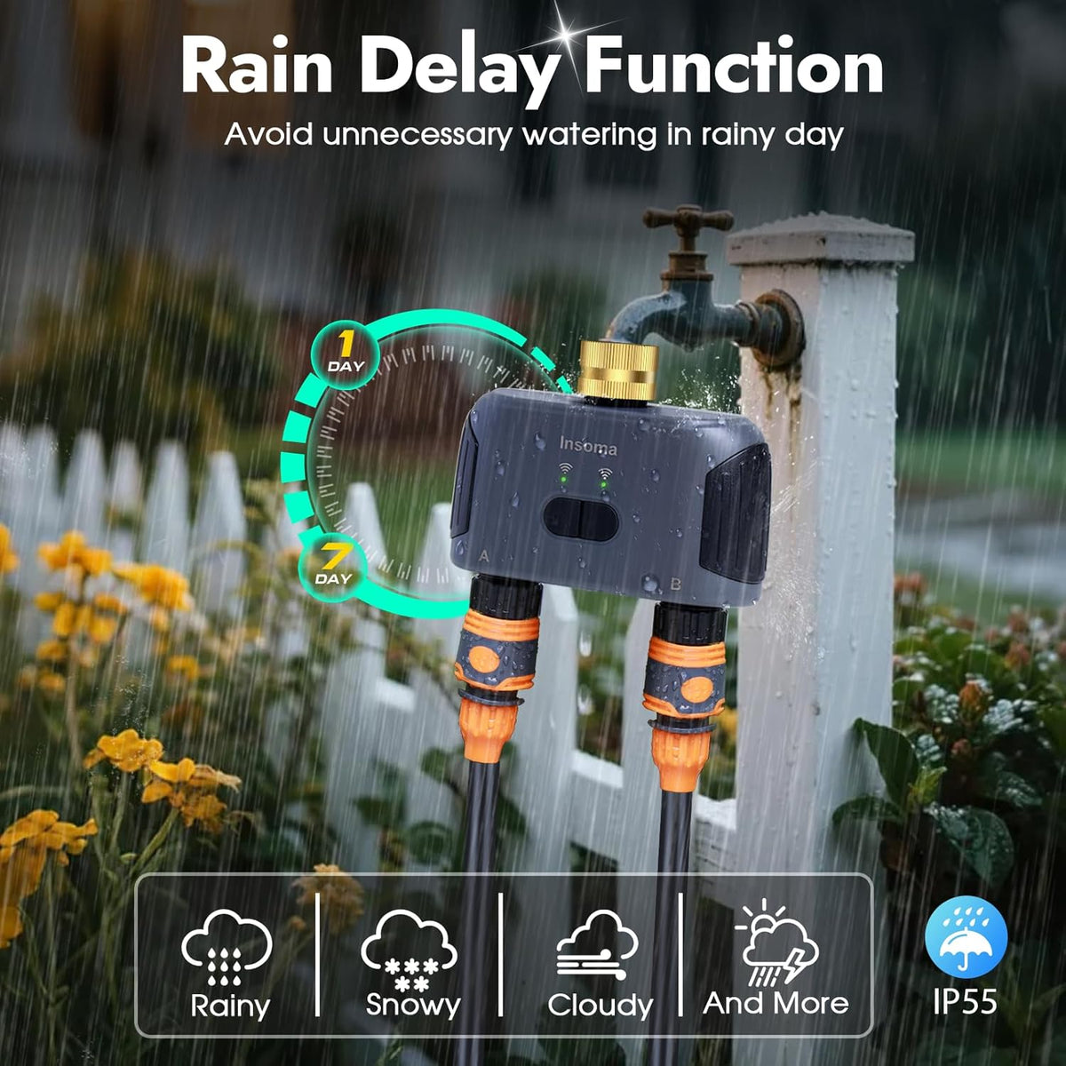 2 Zones WiFi Water Timer Brass Inlet and Outlet, Sprinkler Timer for Garden Hose, APP Remote Control WiFi Hose Timers with Gateway, Voice Control with Alexa, Rain Delay and Manual Mode for Watering
