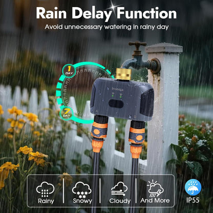 2 Zones WiFi Water Timer Brass Inlet and Outlet, Sprinkler Timer for Garden Hose, APP Remote Control WiFi Hose Timers with Gateway, Voice Control with Alexa, Rain Delay and Manual Mode for Watering