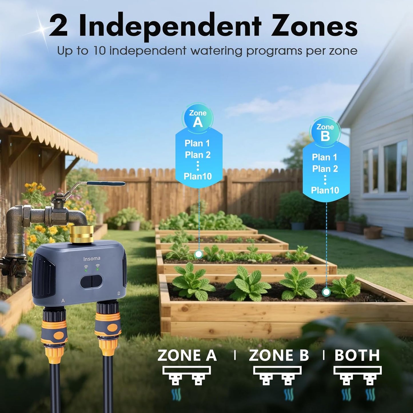 2 Zones WiFi Water Timer Brass Inlet and Outlet, Sprinkler Timer for Garden Hose, APP Remote Control WiFi Hose Timers with Gateway, Voice Control with Alexa, Rain Delay and Manual Mode for Watering