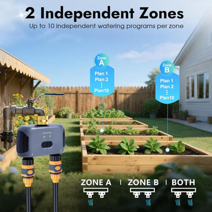 2 Zones WiFi Water Timer Brass Inlet and Outlet, Sprinkler Timer for Garden Hose, APP Remote Control WiFi Hose Timers with Gateway, Voice Control with Alexa, Rain Delay and Manual Mode for Watering