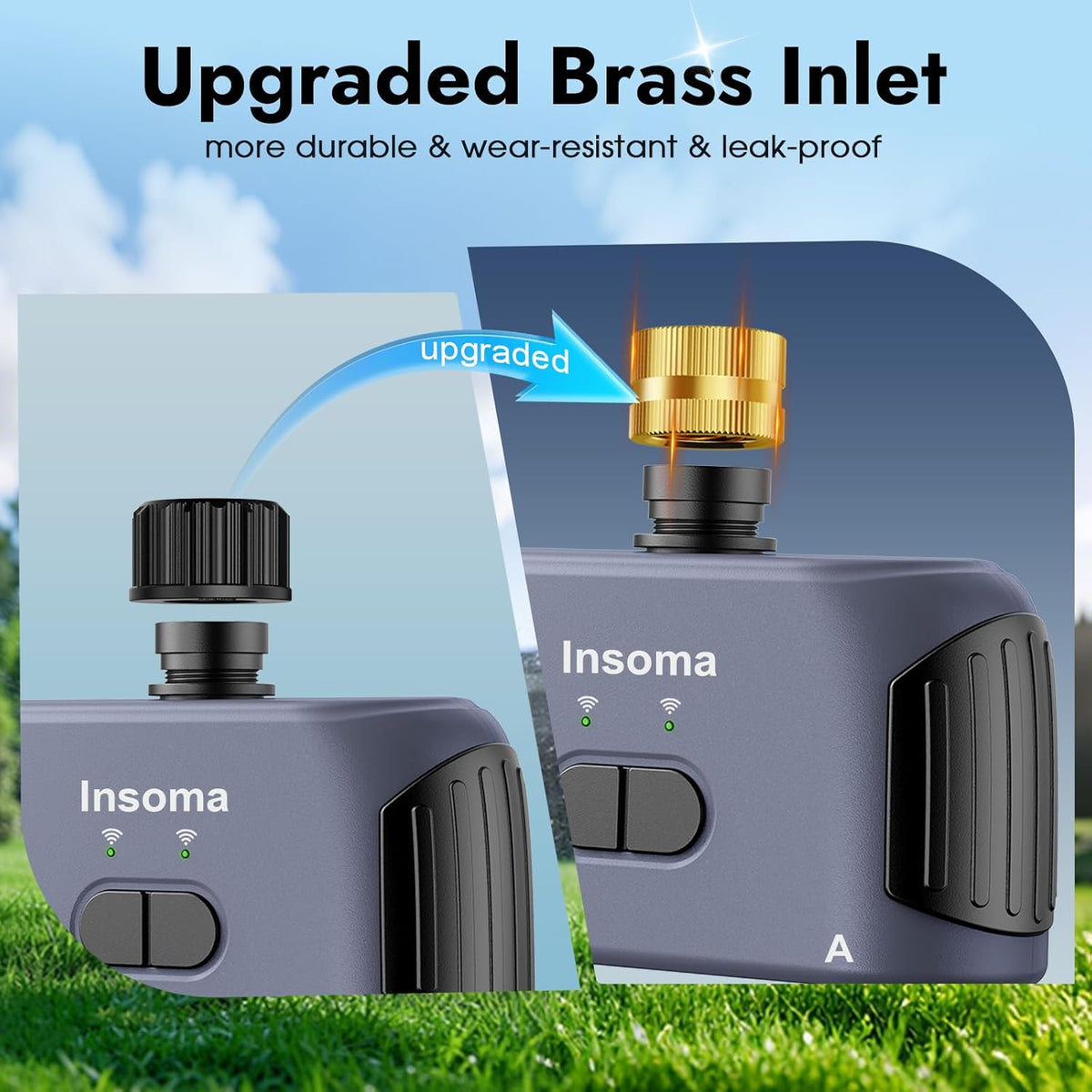 2 Zones WiFi Water Timer Brass Inlet and Outlet, Sprinkler Timer for Garden Hose, APP Remote Control WiFi Hose Timers with Gateway, Voice Control with Alexa, Rain Delay and Manual Mode for Watering
