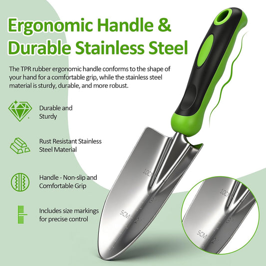 Gardening Tools Set with Floral Bag,Heavy Duty Stainless Steel Gardening Hand Tool with Rubber Non-Slip Handle,Gardening Gifts for Women Men, Mom, Dad,for Planting, Weeding & Seedling Transplanting