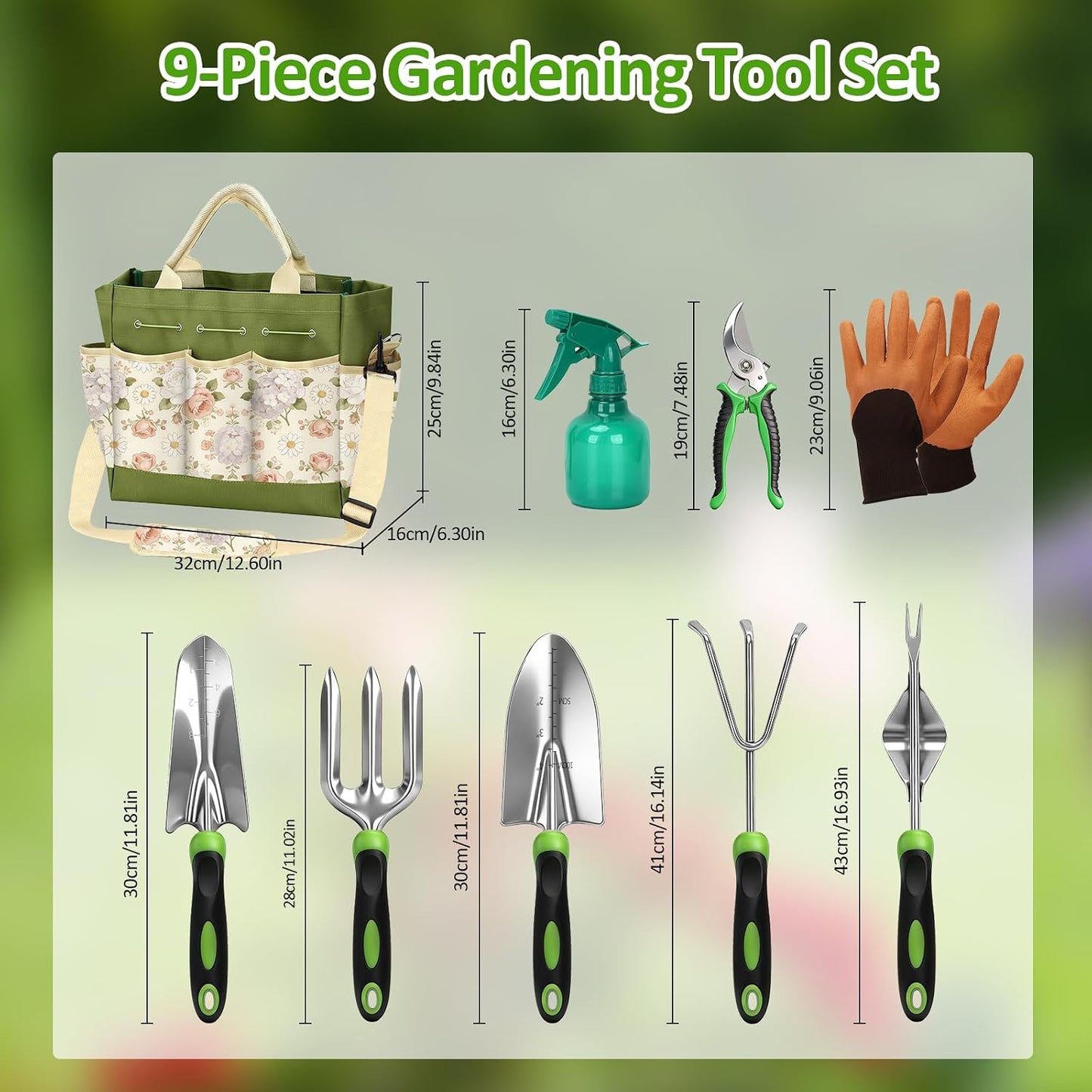 Gardening Tools Set with Floral Bag,Heavy Duty Stainless Steel Gardening Hand Tool with Rubber Non-Slip Handle,Gardening Gifts for Women Men, Mom, Dad,for Planting, Weeding & Seedling Transplanting