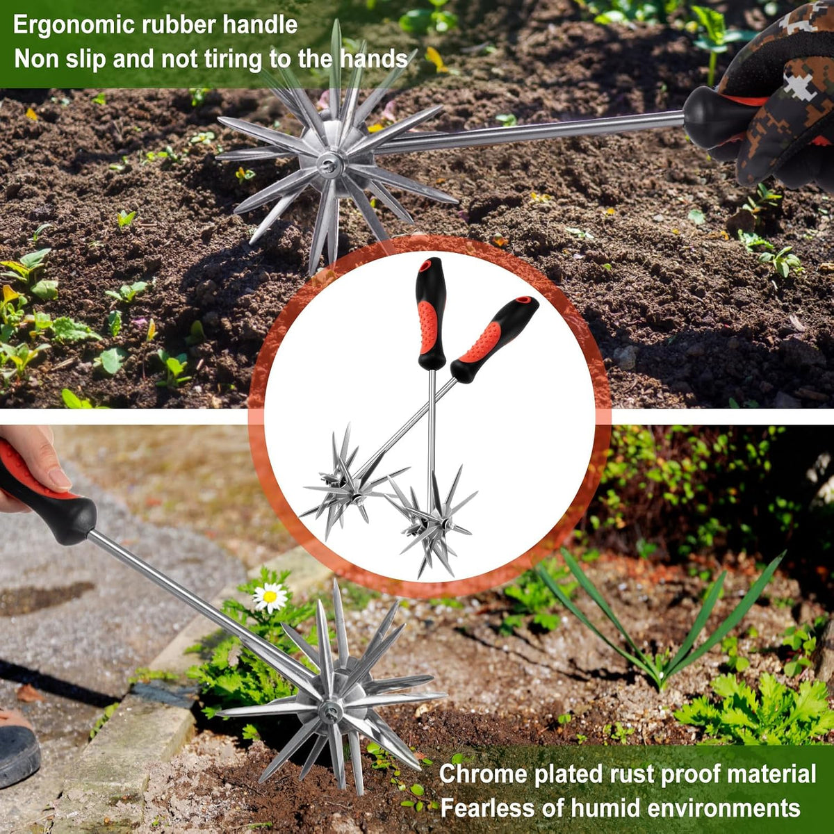 2 Pack Hand Cultivator Tiller Garden Tool Manual Rotary Short Hand-held Tiller Digging Soil Loosener for Softer Soils and Lawns Loosening Pulling Weed