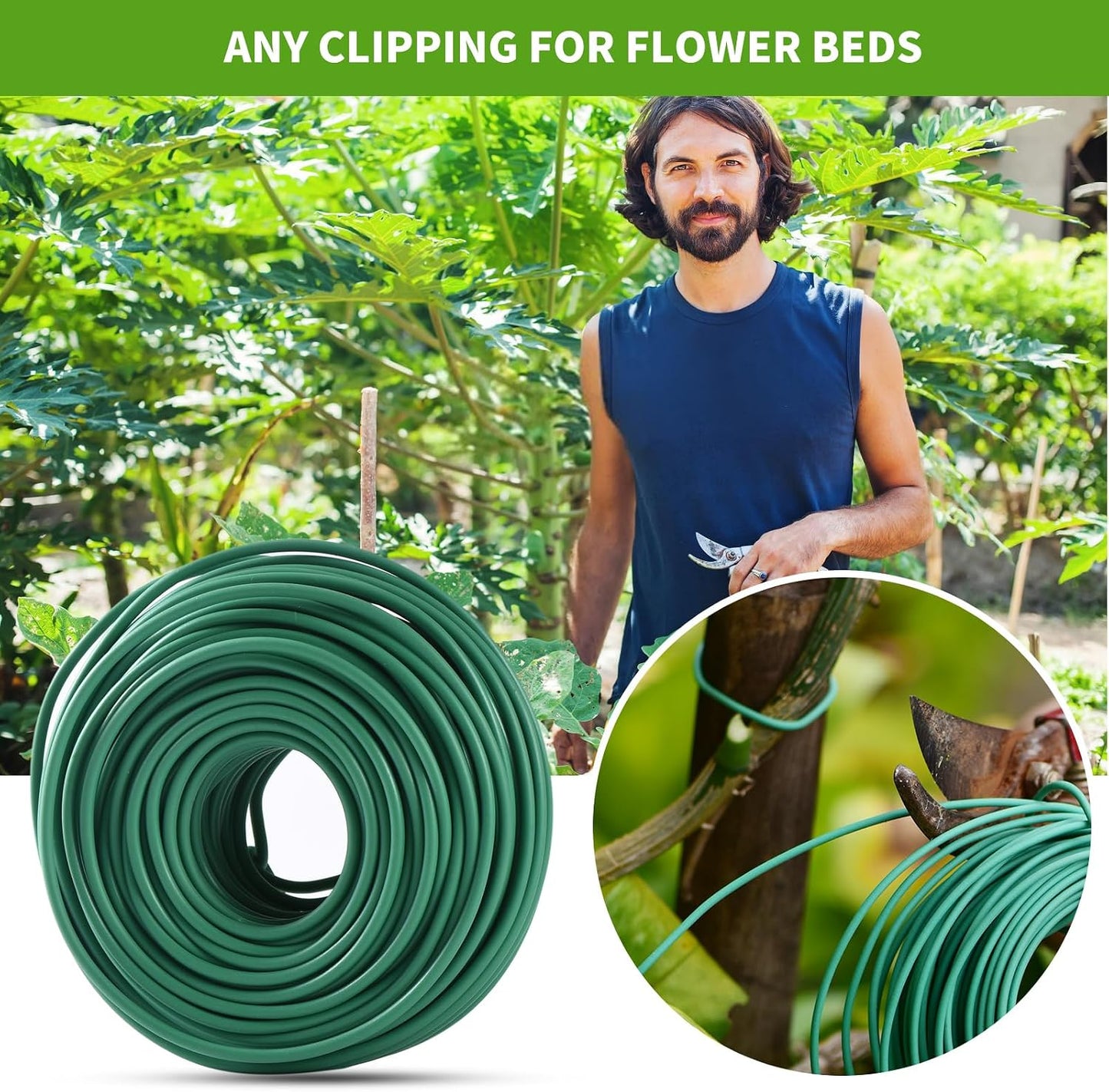 Soft Plant Tie, Garden Wire Tie for Plants Heavy Duty Reusable Plant Twist Ties for Gardening Home Office (Green, 32.8 feet)