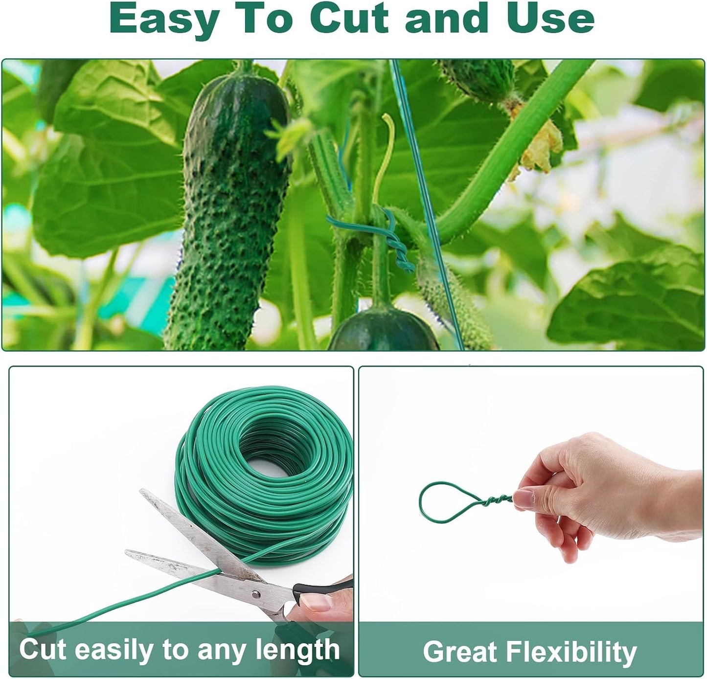 Soft Plant Tie, Garden Wire Tie for Plants Heavy Duty Reusable Plant Twist Ties for Gardening Home Office (Green, 32.8 feet)