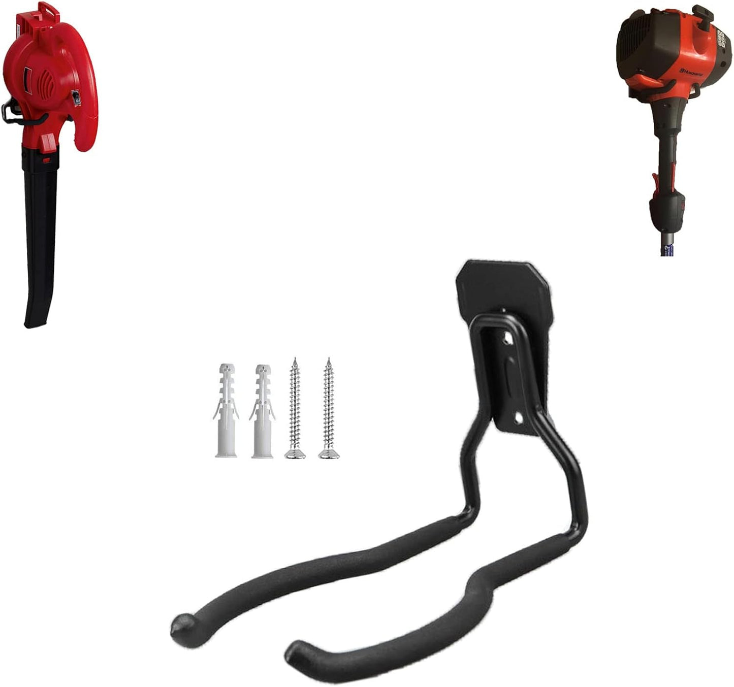JuforminWeedeater Hanger, String Trimmer Hanger, Weed Eater Rack, Garage Wall Hooks, Power Tool Holder for Garage Wall, Utility Hooks for Garage Tool Organizers and Storage Black-4 Pcs