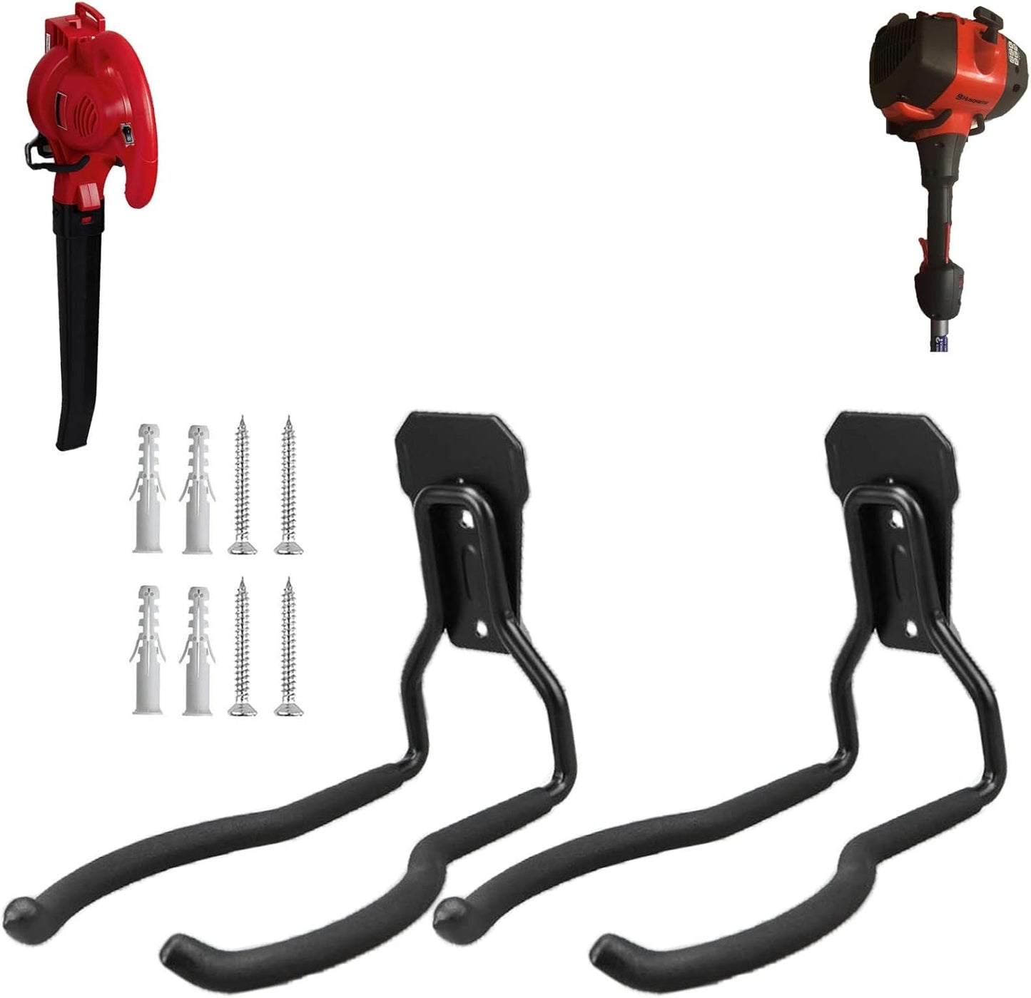 JuforminWeedeater Hanger, String Trimmer Hanger, Weed Eater Rack, Garage Wall Hooks, Power Tool Holder for Garage Wall, Utility Hooks for Garage Tool Organizers and Storage Black-4 Pcs