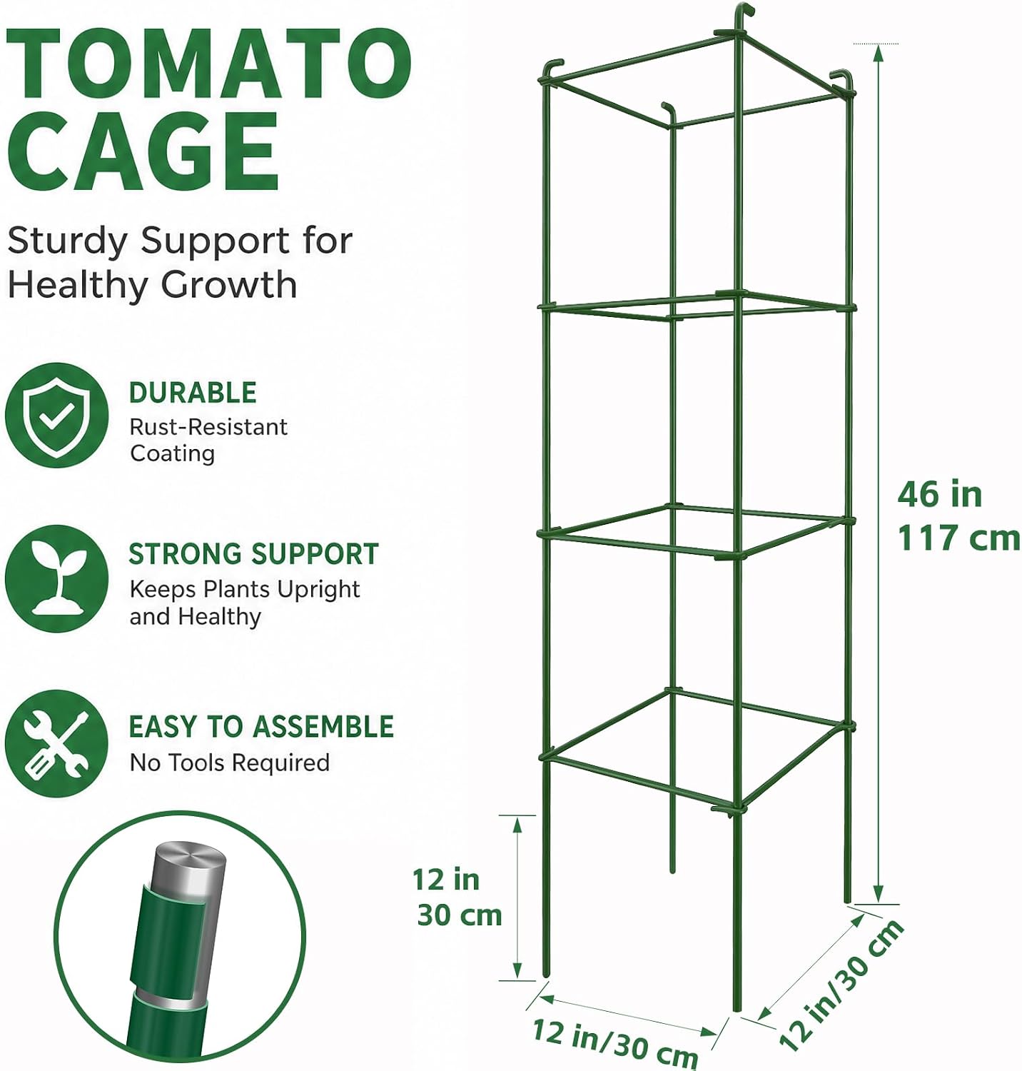 6-Pack 46inch Metal Tomato Cage for Garden Plant Support