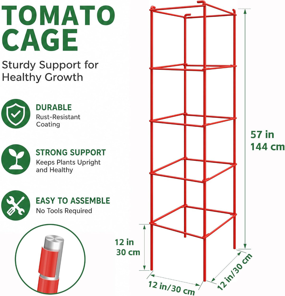 6-Pack 46inch Metal Tomato Cage for Garden Plant Support