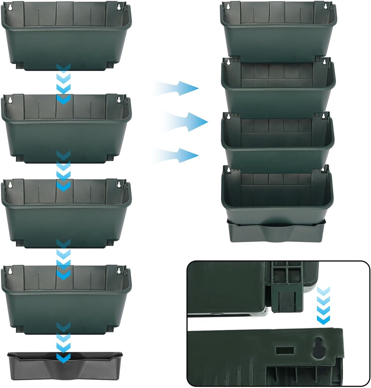Vertical Wall Planter for Indoor Plant-Walls Mounted Pot with 4 Drainage Tray 16 Pack, 13 inch Dark Green for Decor, Plastic Pots Balcony Planters, Plants Hanging (16, Army Green)