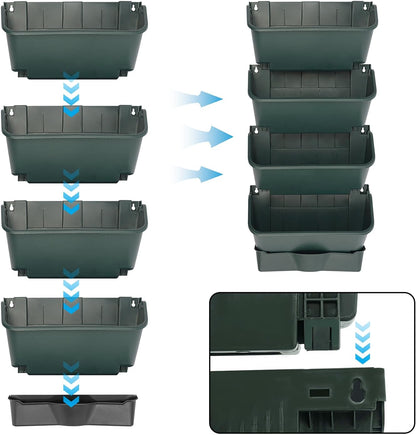 Vertical Wall Planter for Indoor Plant-Walls Mounted Pot with 4 Drainage Tray 16 Pack, 13 inch Dark Green for Decor, Plastic Pots Balcony Planters, Plants Hanging (16, Army Green)